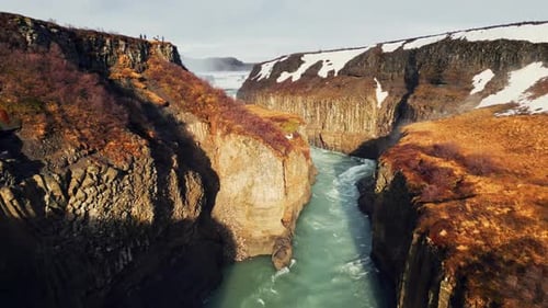 Drone Shot of Icelandic Gullfoss Cascade