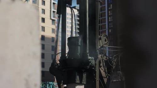 Pile Driver Construction Tool at Work on Site