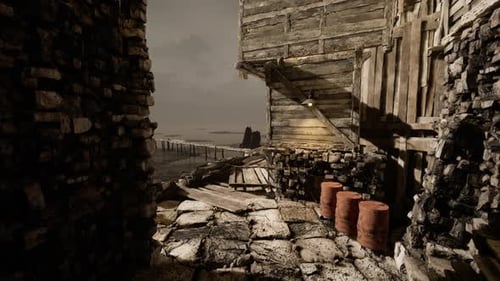 Old Wooden Structure Near Water Reflects a Desolate Coastal Environment