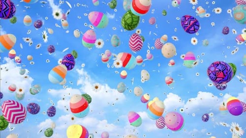 Falling Spring Flower And Easter Eggs