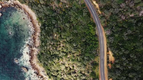 Aerial view of the scenic coastal road to Cape Point, South Africa