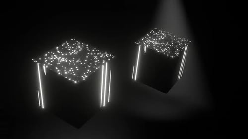VJ Loop, Bewegungshintergrund mit Würfelmotiv und weißem pulsierendem Leuchten in HD