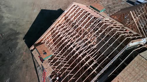 Exposed Wooden Framework of House Under Construction