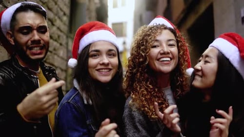 Smiling Friends Celebrating Christmas in the City
