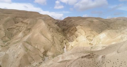 Aerial view of remote desert landscape, Jericho Governorate, Palestine.