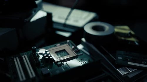 Close Up View of a Computer Motherboard with Various Electronic Components