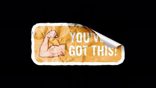 Animated Crumpled Paper Sticker with Motivational Bicep