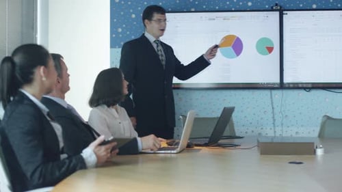 Business Presentation with Team Members in Conference Room