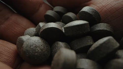 Organic Herbal Tablets in Hand - Natural Supplement Pills Holding