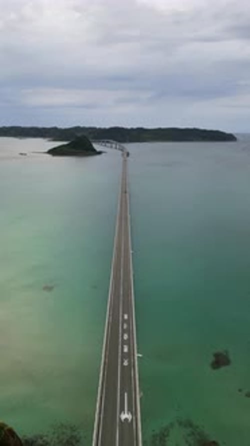 Aerial view of Tsunoshima Island Bridge, Shimonoseki, Yamaguchi, Japan.