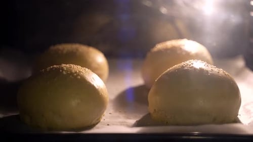 Hamburger Buns Baking in Oven
