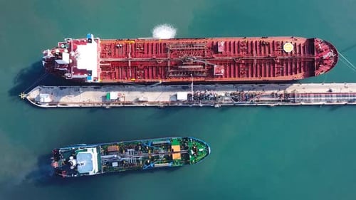 Oil and Chemical large tanker - Top down aerial view