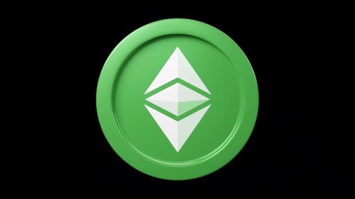 Ethereum classic ETC coin 3d rotage 360 degrees in black bg Cryptocurrency token seemless loop