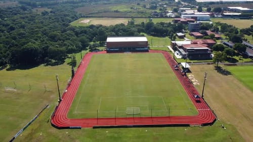 Aerial View Of Unique High Performance Center, Green Soccer Field, Paraguay