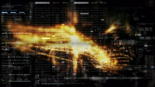 Digital Data Analysis HUD Interface with Futuristic Glowing Particles