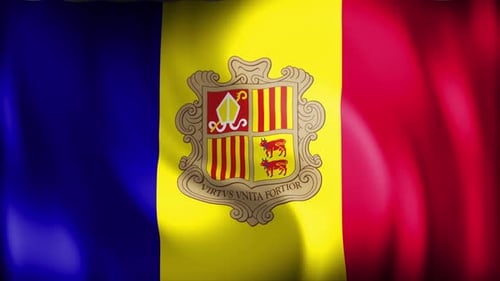 Waving Flag of Andorra with National Emblem