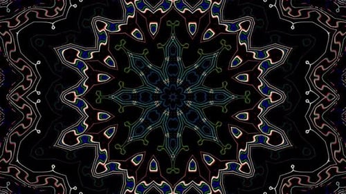 3D Animated digital abstract. Colorful curved and circular lines on black background, seamless loop