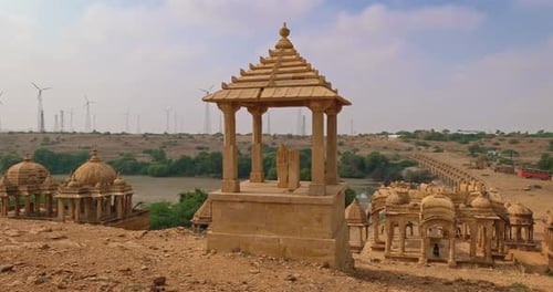 Cénotaphes de Bada Bagh, tombeau hindou, mausolée dans le désert du Thar indien, Jaisalmer, Rajasthan, Inde