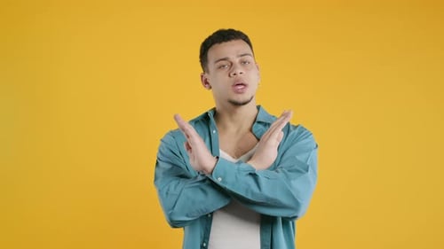 Nonever African American Man Rejecting Gesture Stop Crossing handsBantimeout