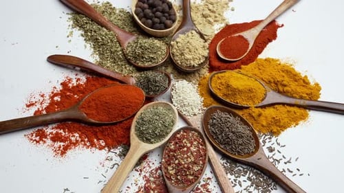 Wooden Spoons Filled with Colorful Spices