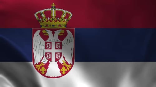 Waving Flag of Serbia with Coat of Arms Seamless Loop