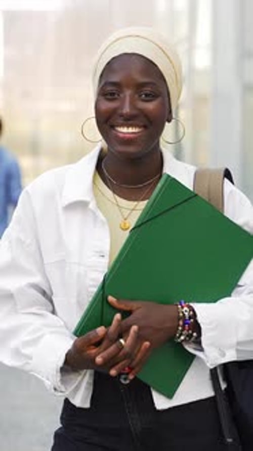 Portrait of Muslim Student Girl Smiling Ready for Classes at the University Campus