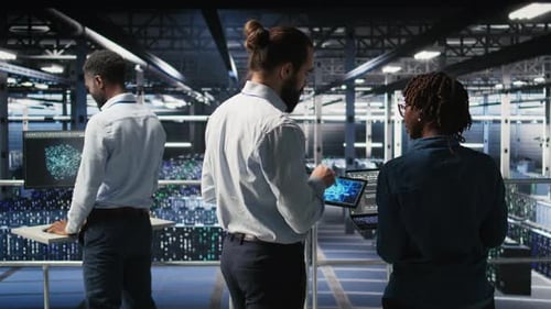 Data Center Engineering Team Doing Maintenance on AI Servers