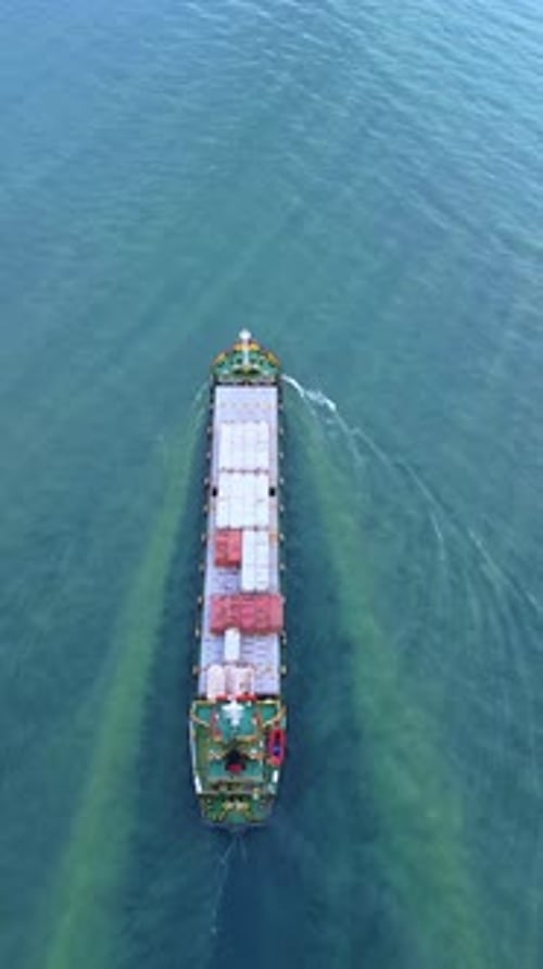 Aerial View of Cargo Ship at Sea