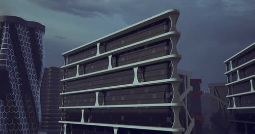 Arquitectura moderna en un paisaje urbano bajo un cielo nublado