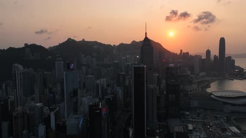 Drone Hyperlapse of Hong Kong City Skyline at Sunset