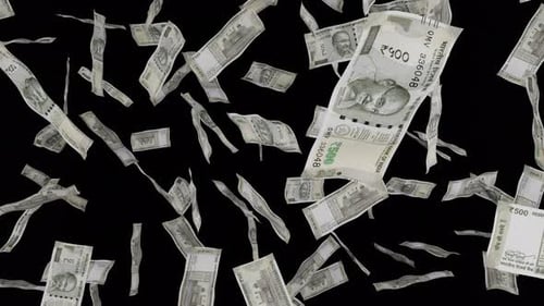 Falling Indian Rupees Banknotes Animated Alpha Overlay