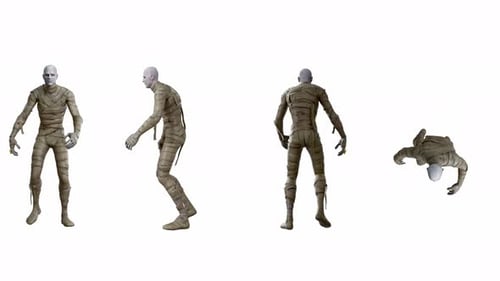 Set 4 in 1 Mummy Man Striding on White Screen Alfa Chenely Full Length