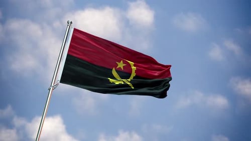 Realistic Angolan Flag Waving Against Cloudy Sky