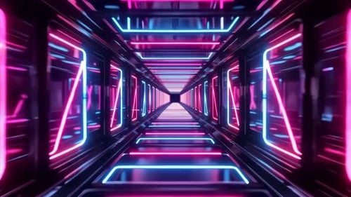 Futuristic Neon Sci Fi Corridor Moving Through Tunnel