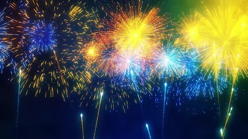 Seamless Loop of Colorful Fireworks Exploding in Night Sky