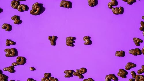 Zoom in Out Quick Breakfast of Chocolate Flakes in the Shape of Letters From Which is Laid Out YES