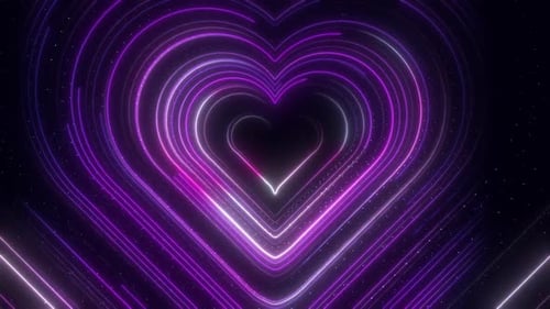 Neon Glowing Heart Tunnel Background Loop
