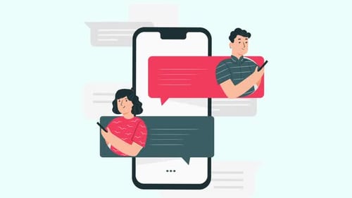 Flat Design Mobile Messaging Animation with People Chatting