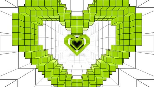 Multicolor On White Pixel Heart Tunnel Background Vj Loop In HD