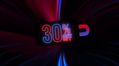 Neon Light 30 Percent Off Sale Tag Reveal Animation
