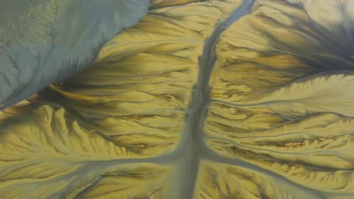 Abstract natural colorful patterns, acid mine drainage in decanting lake aerial