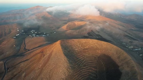 Aerial view of Volcanoes in Lanzarote. Caldera Riscarda. Canary Islands, Spain