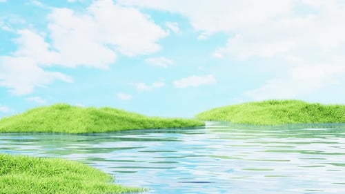 Serene Green Islands and Fluid Water Loop Background