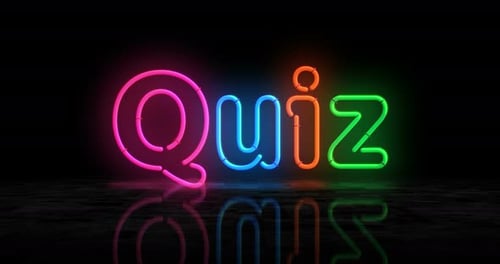 Quiz and barber shop symbol glowing neon 3d lights