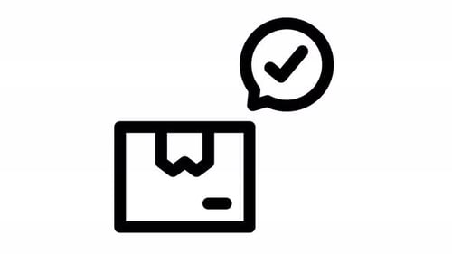 Animated Flat Design Package Icon with Checkmark Confirmation