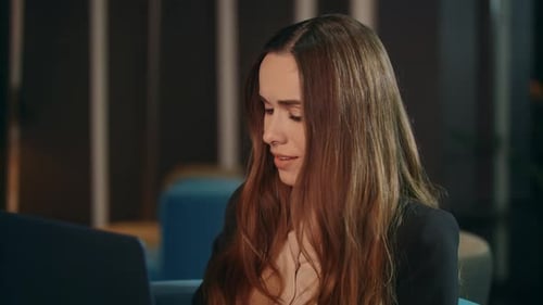 Shocked Woman Looking Laptop Computer in Office at Evening. Focused Businesswoman Working