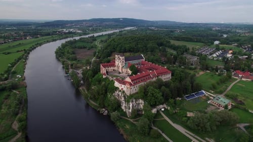 Tyniec Abbey and medieval monastery from the air, Krakow site