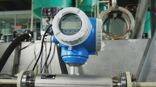 Pressure Meter with Screen on Equipment in Plant Workshop