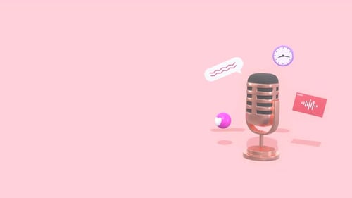 Podcast and Interview Animation with Copy Space. Animated Microphone, Sound Wave and Speech Bubble.