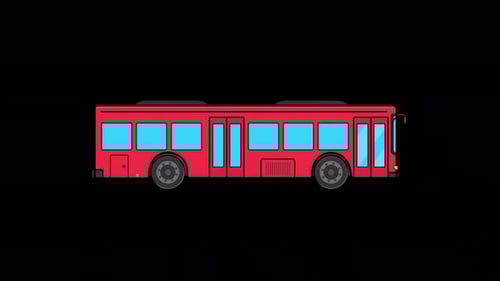 Animated Red Bus with Rolling Wheels